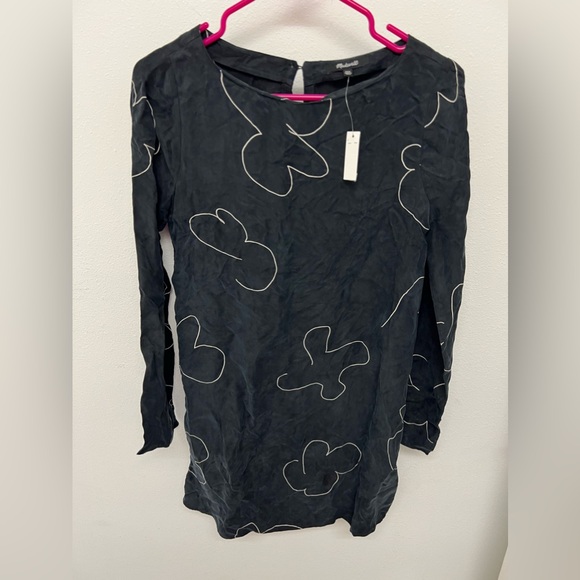 NWT MADEWELL Floral Dress Womens XXS Mini Shift NEW Black Print Bell Sleeves - Picture 4 of 6